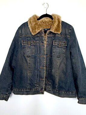 Vintage 2002 GAP Sherpa Lined Denim Trucker Jacket Women's XL Dark Wash